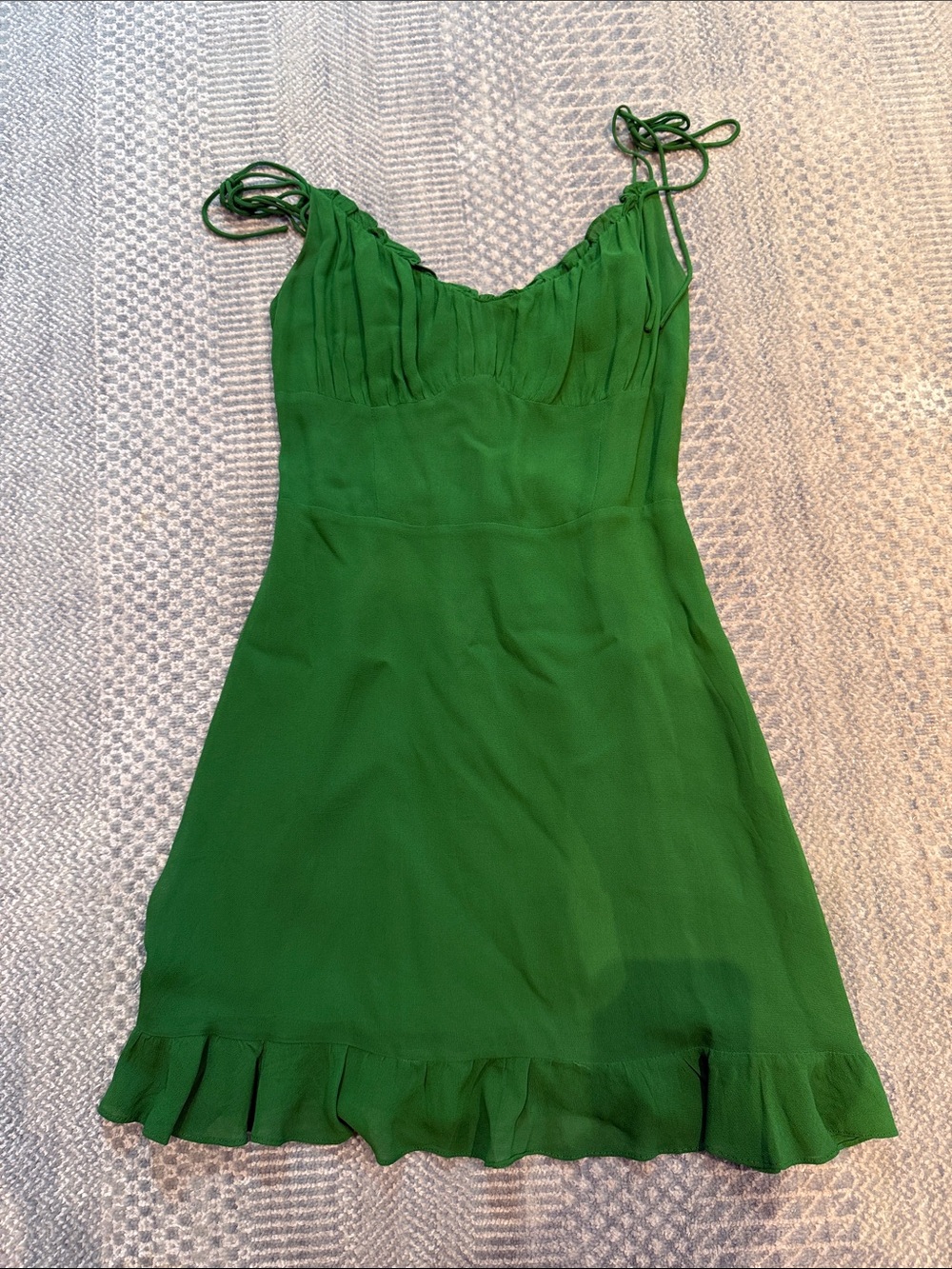 Reformation Emerald Green Ruffle-Hem Slip Dress